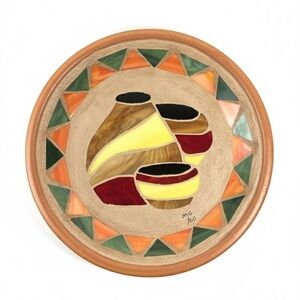 ☀️Artisan Mosaic Terracotta Plate – Ltd Edition signed MG – Southwest Deco☀️80s